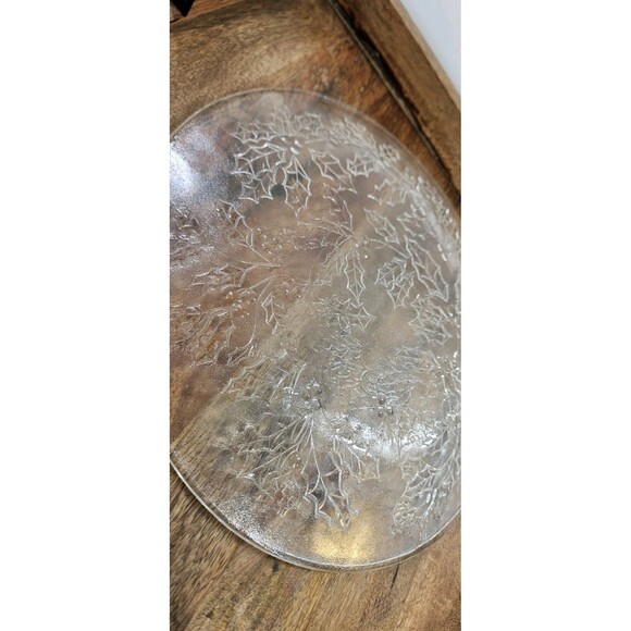 Vtg Pilgrim Glass Holiday Serving Platter Christmas Dish ~12.5" Plate Frosted - Picture 4 of 5
